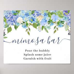 Elegant Blue Hydrangea Mimosa Bar Wedding Sign