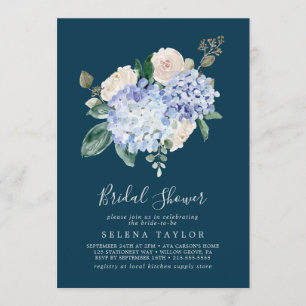 Elegant Blue Hydrangea Navy Bridal Shower Invitation
