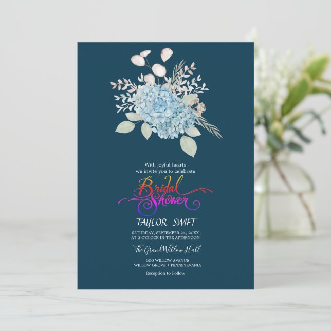 Elegant Blue Hydrangea | Navy Bridal Shower  Invitation (Standing Front)