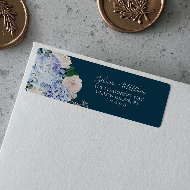 Elegant Blue Hydrangea Navy Return Address Label (Creator Uploaded)
