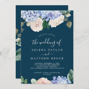 Elegant Blue Hydrangea   Navy The Wedding Of Invitation