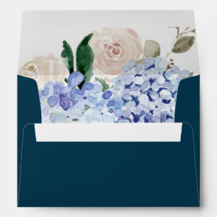 Elegant Blue Hydrangea Navy Wedding Invitation Envelope