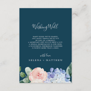 Elegant Blue Hydrangea Navy Wishing Well Card