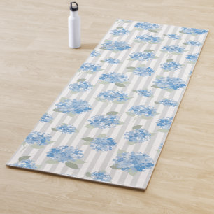 Elegant Blue Hydrangea Pattern Grey Stripe  Yoga Mat