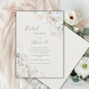 Elegant Blue Hydrangea Peonies Bridal Shower  Invitation