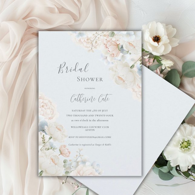 Elegant Blue Hydrangea Peonies Bridal Shower  Invitation (Creator Uploaded)