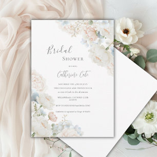 Elegant Blue Hydrangea Peonies Bridal Shower  Invitation