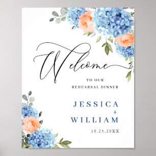 Elegant Blue Hydrangea Pink Blush Roses Wedding Poster