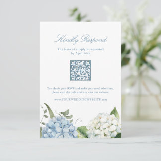 Elegant Blue Hydrangea QR Code Response Card