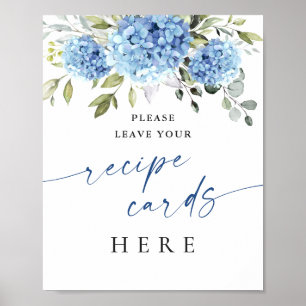 Elegant Blue Hydrangea Recipe Cards Bridal Shower Poster
