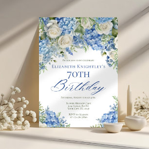 Elegant Blue Hydrangea Roses Garden Birthday Party Invitation