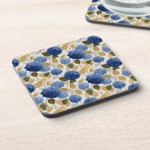 Elegant Blue Hydrangea Seamless Pattern Coaster