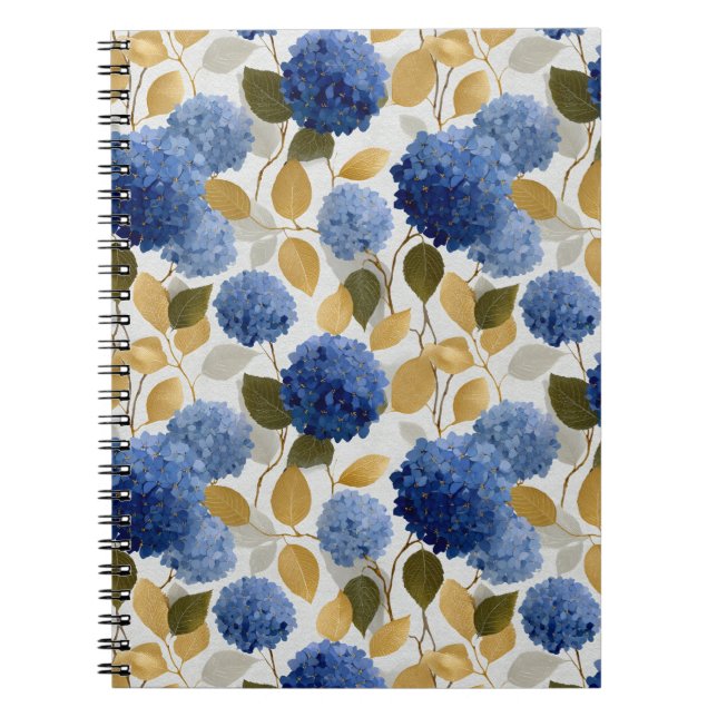  Elegant Blue Hydrangea Seamless Pattern Notebook (Front)
