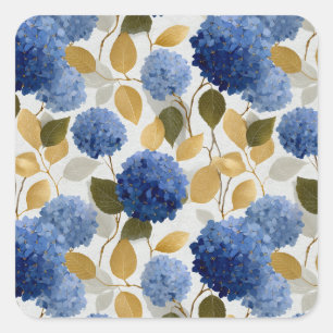 Elegant Blue Hydrangea Seamless Pattern Square Sticker