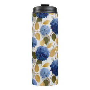 Elegant Blue Hydrangea Seamless Pattern Thermal Tumbler