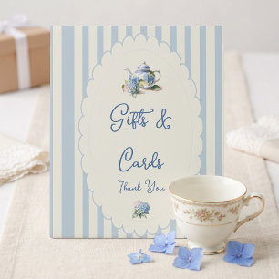 Elegant Blue Hydrangea Tea Party Bridal Shower Pedestal Sign