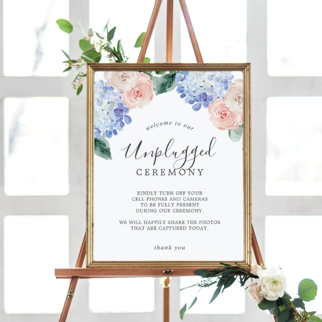 Elegant Blue Hydrangea Unplugged Ceremony Sign (Creator Uploaded)