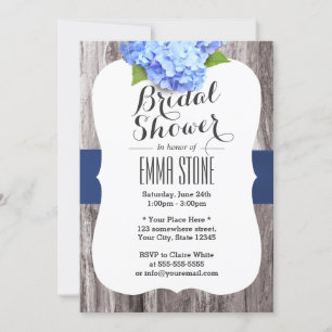 Elegant Blue Hydrangea Vintage Wood Bridal Shower Invitation