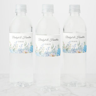 Elegant Blue Hydrangea Water Bottle Label