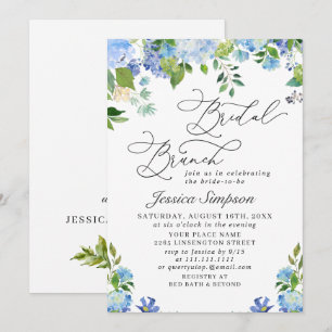 Elegant Blue Hydrangea Watercolor Bridal Brunch Invitation