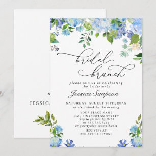 Elegant Blue Hydrangea Watercolor Bridal Brunch Invitation