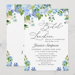 Elegant Blue Hydrangea Watercolor Bridal Luncheon Invitation
