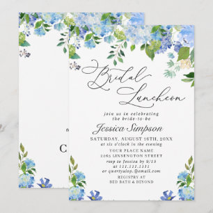 Elegant Blue Hydrangea Watercolor Bridal Luncheon Invitation