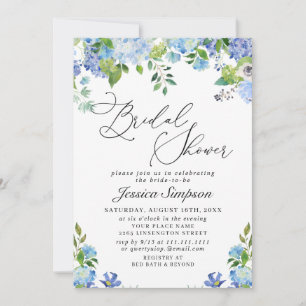 Elegant Blue Hydrangea Watercolor Bridal Shower In Invitation