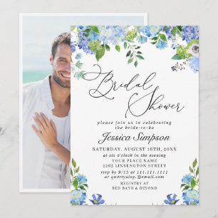 Elegant Blue Hydrangea Watercolor Bridal Shower In Invitation
