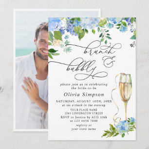 Elegant Blue Hydrangea Watercolor Brunch & Bubbly Invitation