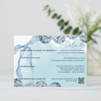 Elegant Blue Hydrangea Watercolor Details Card