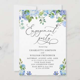 Elegant Blue Hydrangea Watercolor ENGAGEMENT PARTY Invitation