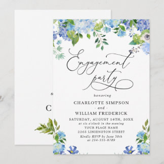 Elegant Blue Hydrangea Watercolor ENGAGEMENT PARTY Invitation