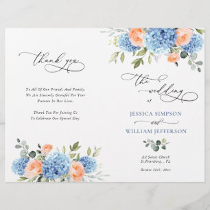Elegant Blue Hydrangea Wedding Ceremony Program