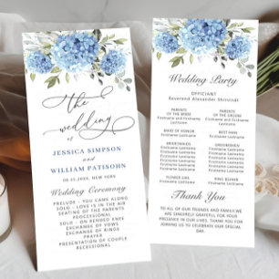 Elegant Blue Hydrangea Wedding Ceremony Program