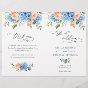 Elegant Blue Hydrangea Wedding Ceremony Program