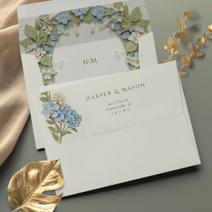 Elegant Blue Hydrangea Wedding Envelope