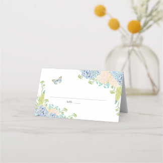 Elegant Blue Hydrangea Wedding Folded Place Card