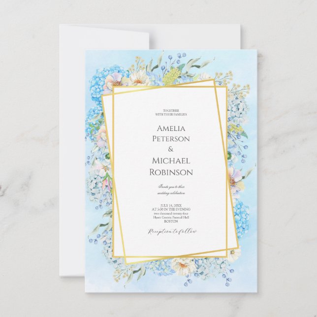 Elegant Blue Hydrangea Wedding Invitation (Front)