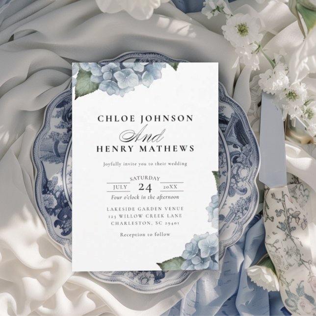 Elegant Blue Hydrangea Wedding Invitation (Creator Uploaded)