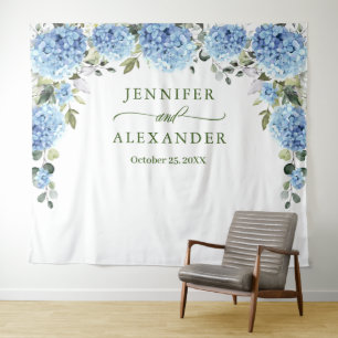 Elegant Blue Hydrangea Wedding Photo Backdrop Tapestry