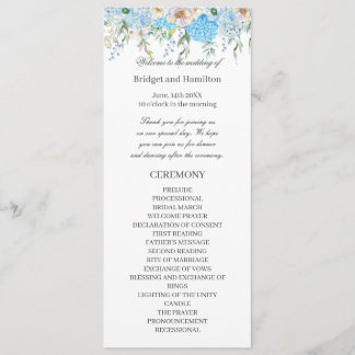 Elegant Blue Hydrangea Wedding Program