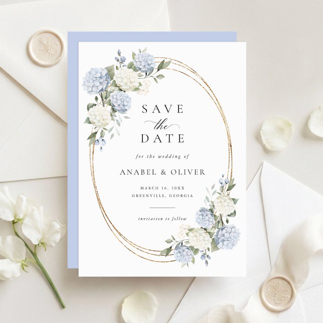 Elegant Blue Hydrangea Wedding Save the Date Invitation (Creator Uploaded)