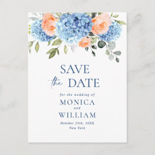 Elegant Blue Hydrangea Wedding Save the Date Postcard