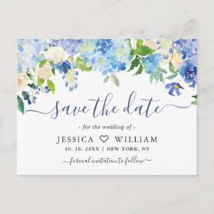 Elegant Blue Hydrangea Wedding Save The Date Postcard