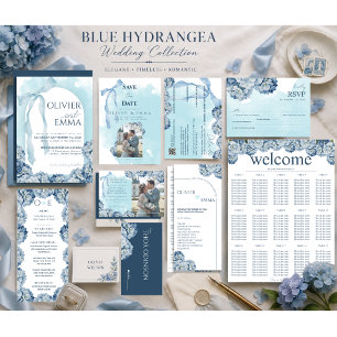 Elegant Blue Hydrangea Wedding Timeline Program