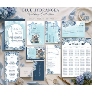 Elegant Blue Hydrangea Wedding Timeline Program
