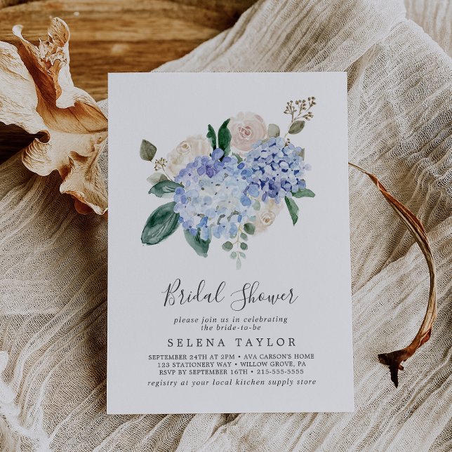 Elegant Blue Hydrangea | White Bridal Shower Invitation (Creator Uploaded)