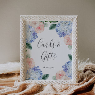 Elegant Blue Hydrangea White Cards and Gifts Sign