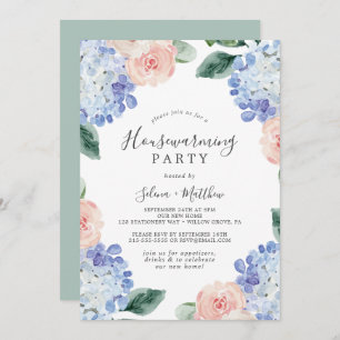 Elegant Blue Hydrangea   White Housewarming Party Invitation